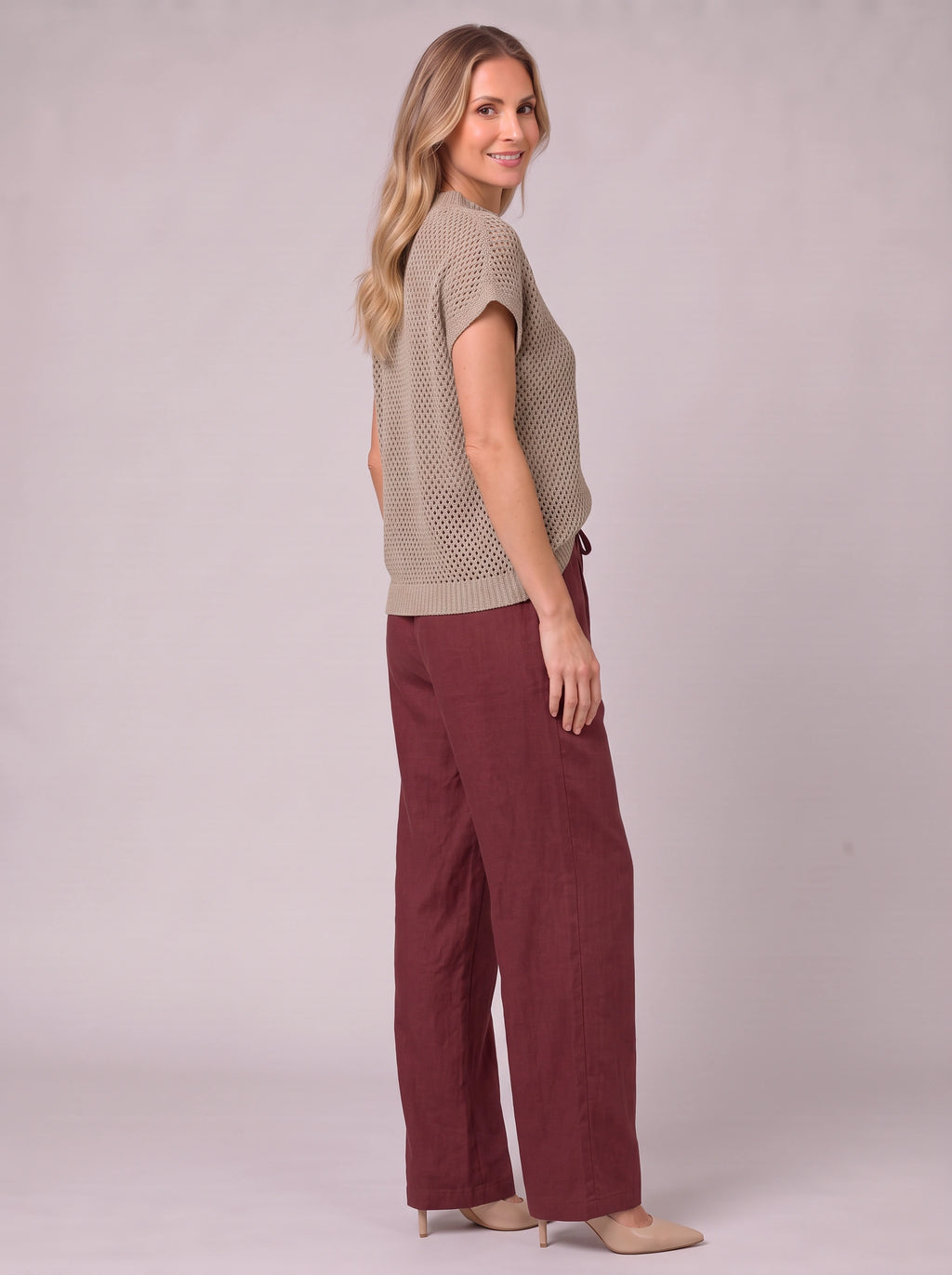 Meshtica Knitted Top Linen Trouser Set – Women Casual Lounge Co-Ord Two-Piece Autumn Relaxed Fit