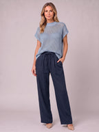 Meshtica Knitted Top Linen Trouser Set – Women Casual Lounge Co-Ord Two-Piece Autumn Relaxed Fit