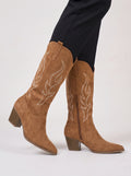 Flamber Western Tall Boots – Embroidered Cowboy Women Block Heel Knee High Boots