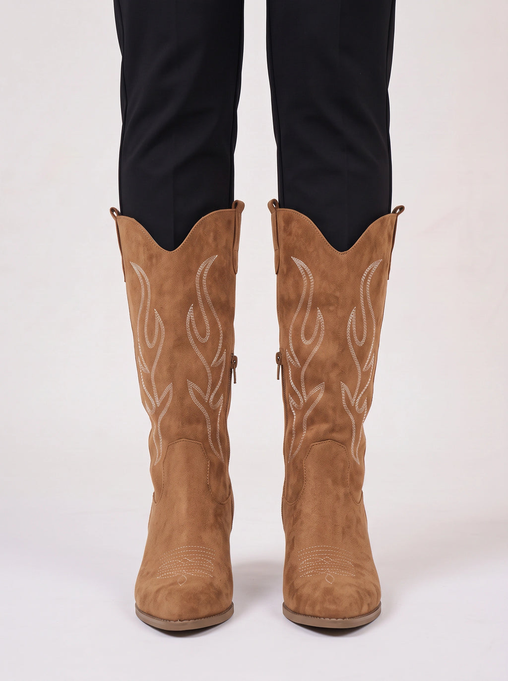 Flamber Western Tall Boots – Embroidered Cowboy Women Block Heel Knee High Boots