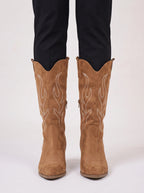 Flamber Western Tall Boots – Embroidered Cowboy Women Block Heel Knee High Boots