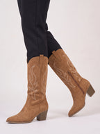Flamber Western Tall Boots – Embroidered Cowboy Women Block Heel Knee High Boots