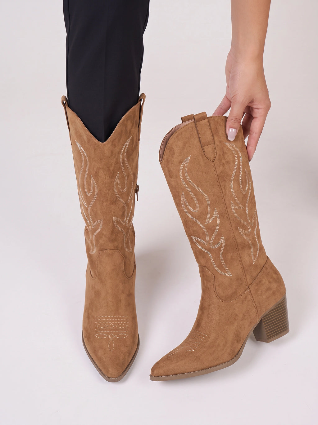 Flamber Western Tall Boots – Embroidered Cowboy Women Block Heel Knee High Boots