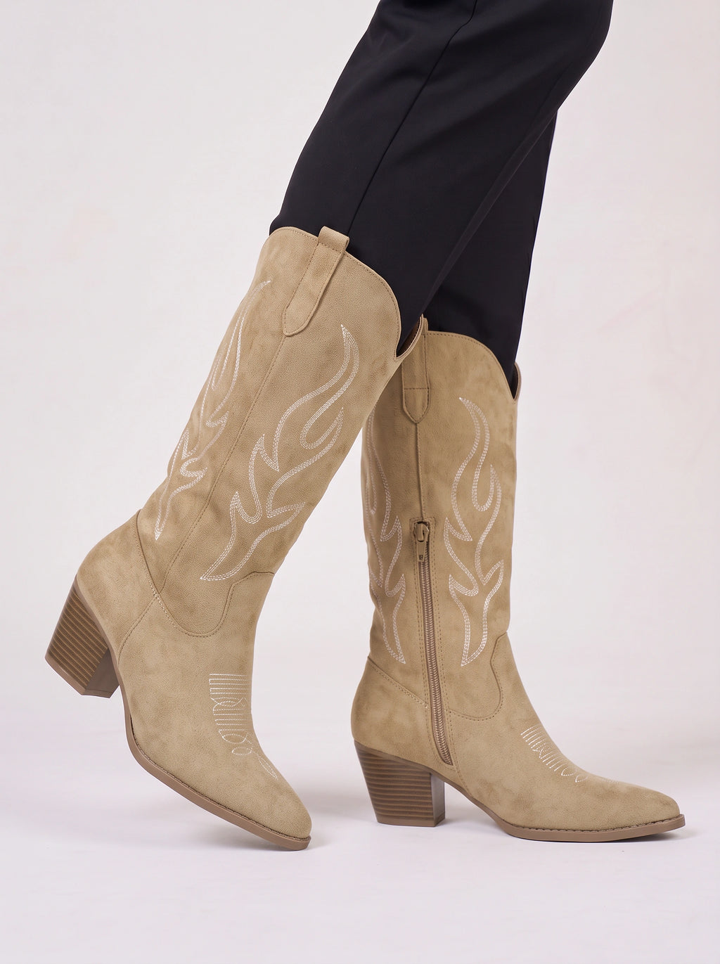 Flamber Western Tall Boots – Embroidered Cowboy Women Block Heel Knee High Boots