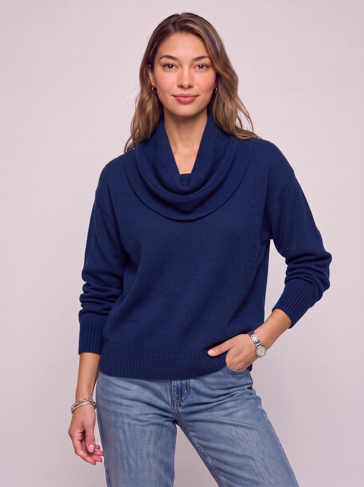 Cowdra Cowl-Neck Knit Jumper – Soft Ribbed Relaxed Women Autumn Winter Casual Knitwear Jumper