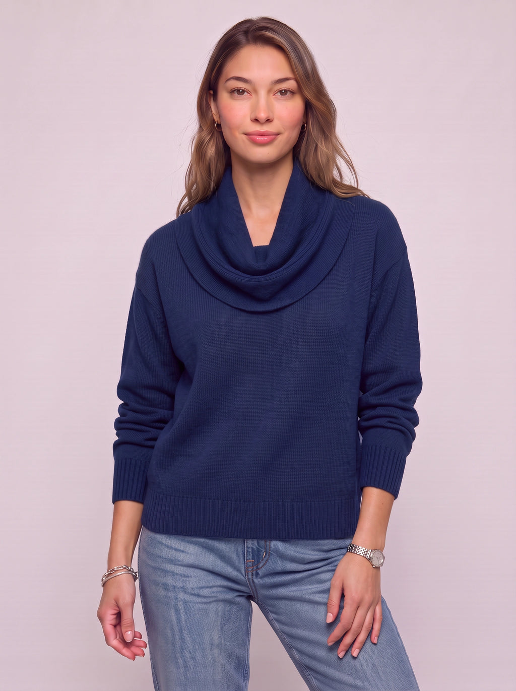 Cowdra Cowl-Neck Knit Jumper – Soft Ribbed Relaxed Women Autumn Winter Casual Knitwear Jumper