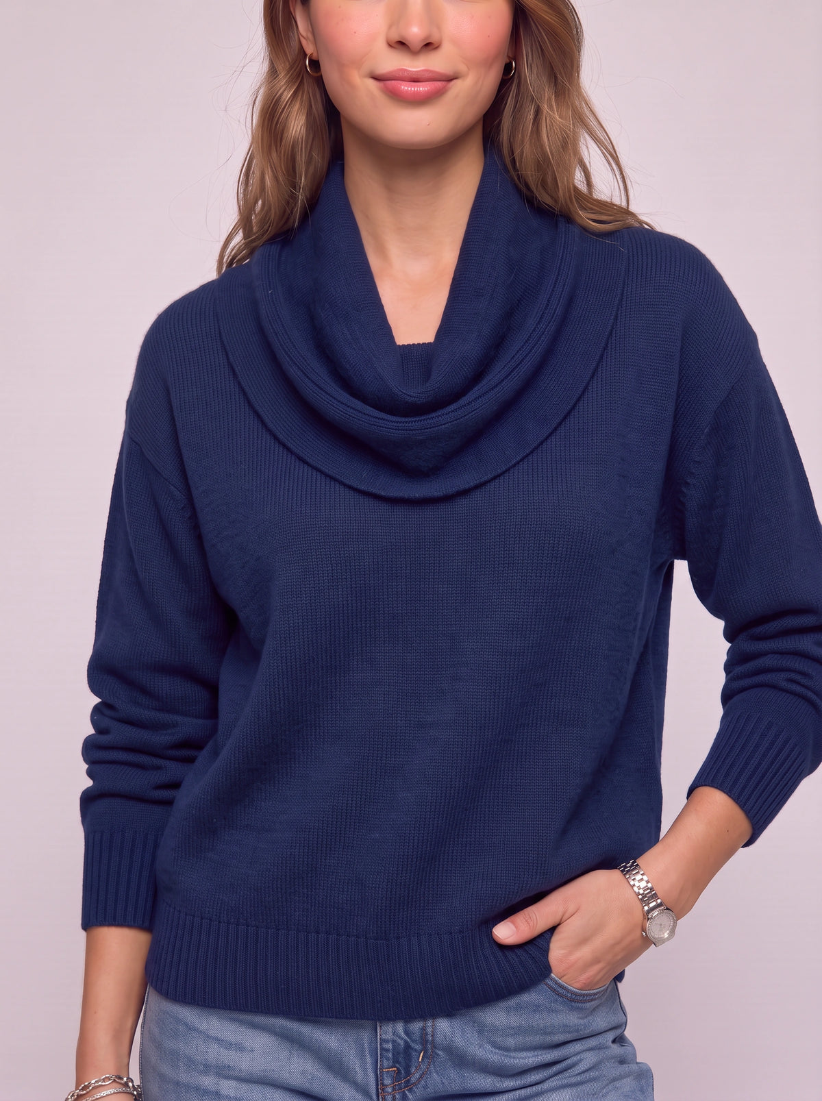 Cowdra Cowl-Neck Knit Jumper – Soft Ribbed Relaxed Women Autumn Winter Casual Knitwear Jumper