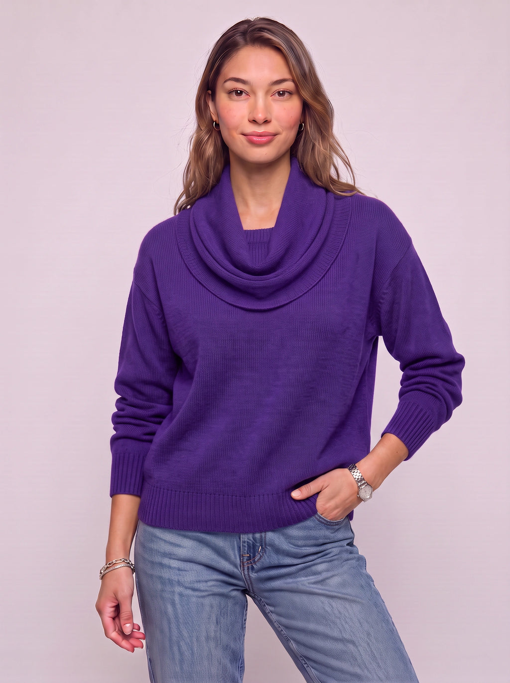 Cowdra Cowl-Neck Knit Jumper – Soft Ribbed Relaxed Women Autumn Winter Casual Knitwear Jumper