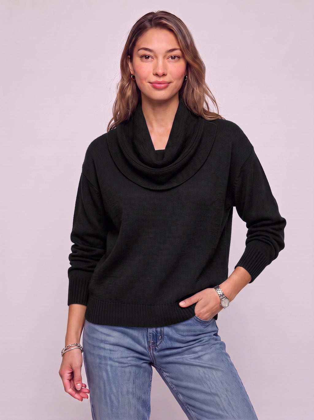 Cowdra Cowl-Neck Knit Jumper – Soft Ribbed Relaxed Women Autumn Winter Casual Knitwear Jumper