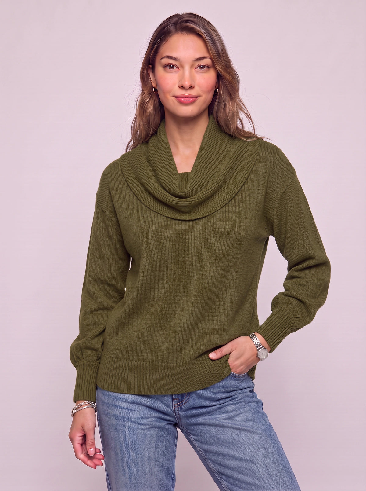 Cowdra Cowl-Neck Knit Jumper – Soft Ribbed Relaxed Women Autumn Winter Casual Knitwear Jumper
