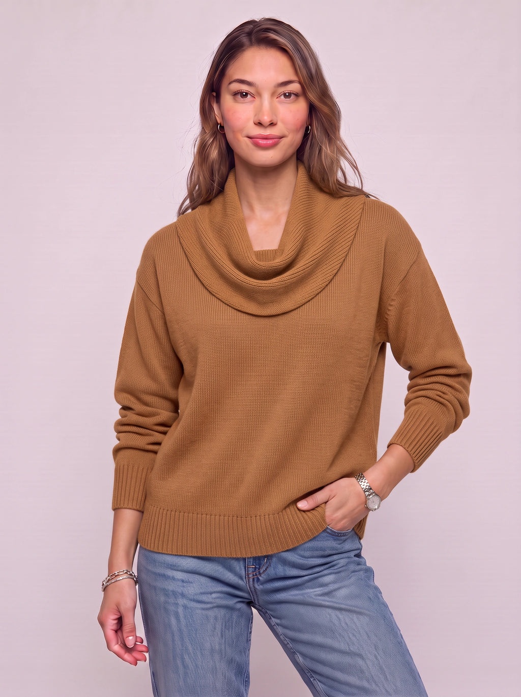 Cowdra Cowl-Neck Knit Jumper – Soft Ribbed Relaxed Women Autumn Winter Casual Knitwear Jumper