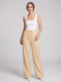 Pinstrae Striped Wide-Leg Trousers – Women Casual Lounge Drawstring High-Waist Pocket Trousers
