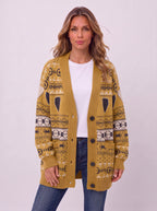 Ribshara Longline Knit Cardigan – Fair Isle Oversized Women Chunky Button Front Fall Autumn Cardigan