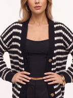 Ribbesta Striped Chunky Knit Cardigan – Striped Oversized Button-Front Women Casual Longline Cardigan