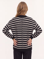 Ribbesta Striped Chunky Knit Cardigan – Striped Oversized Button-Front Women Casual Longline Cardigan
