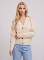 Scalienne Lace-Trim Knit Cardigan – Button-Front Women Casual Autumn Knitwear Ribbed Cardigan