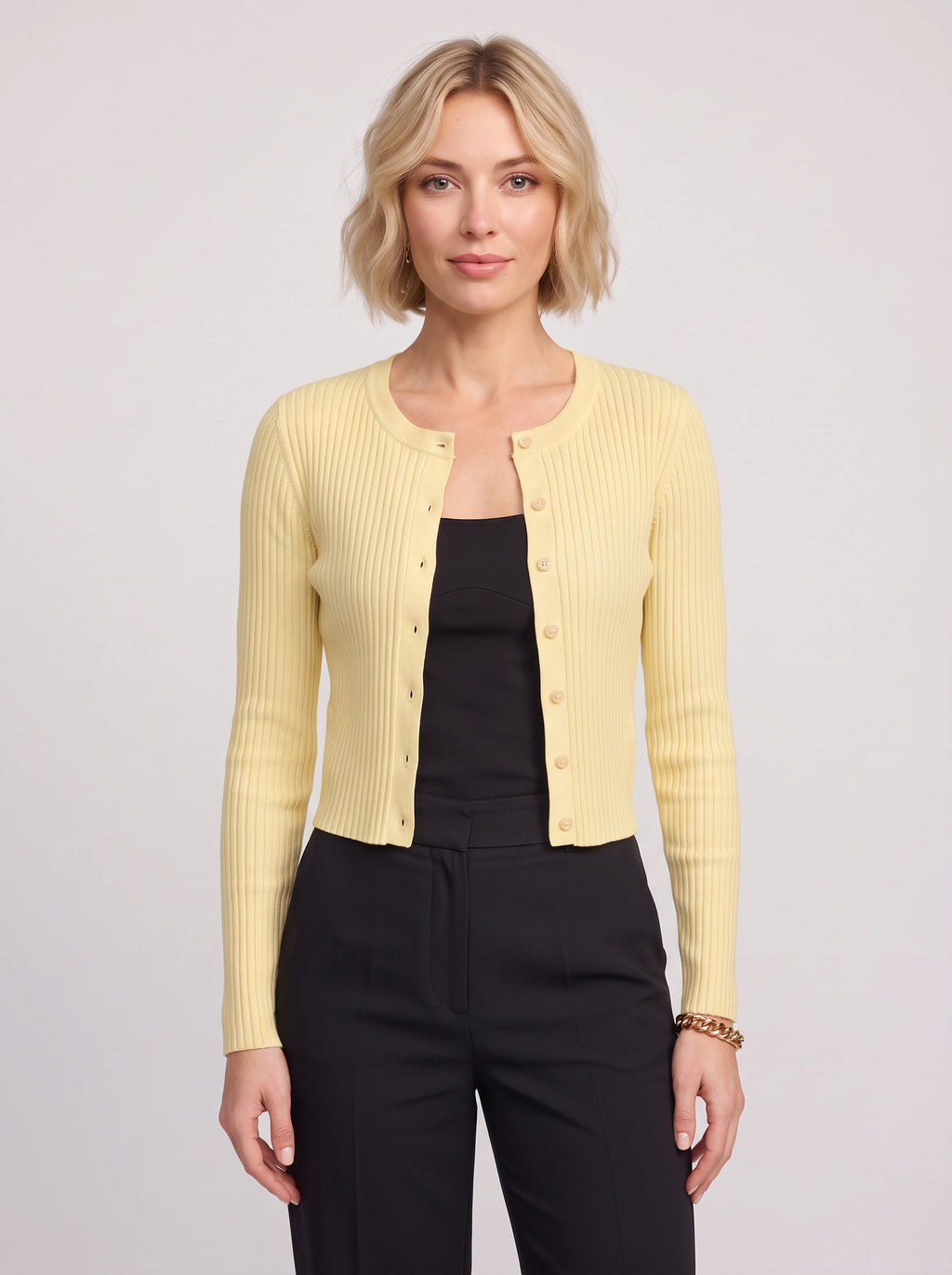 Ribtura Ribbed Crop Cardigan – Button Front Women Knit Autumn Office Casual Fitted Crop Cardigan