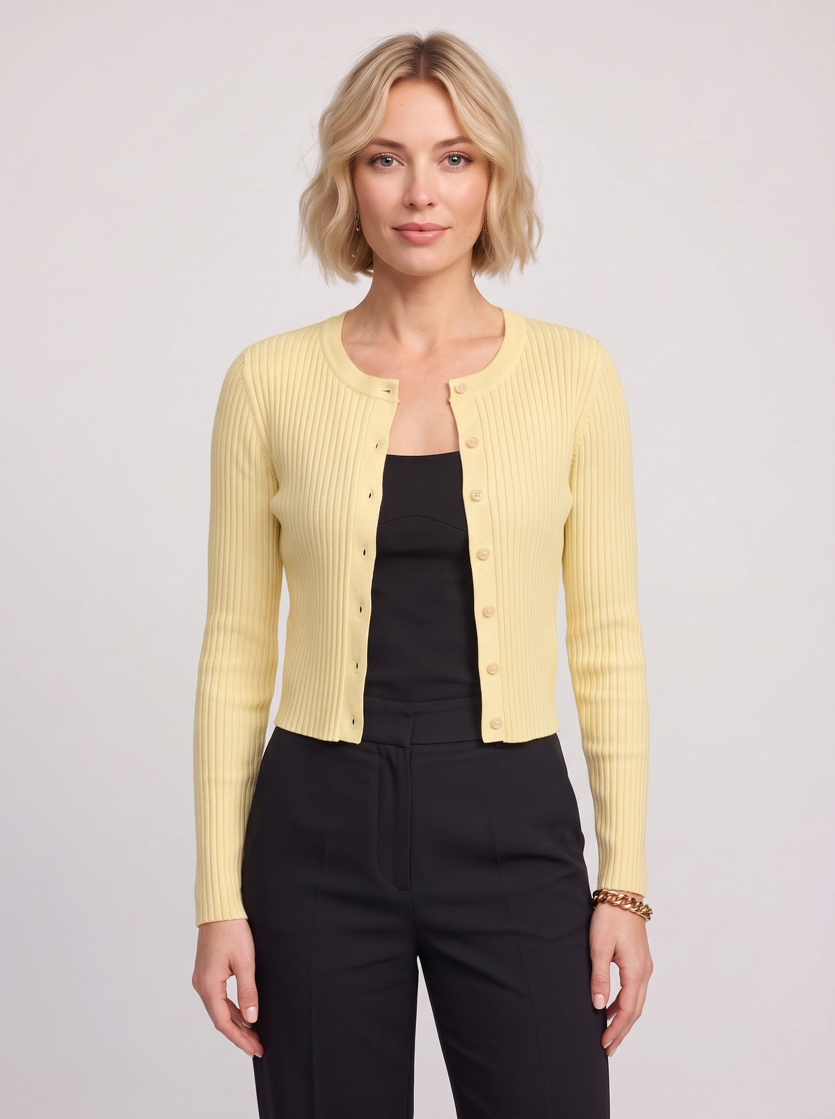 Ribtura Ribbed Crop Cardigan – Button Front Women Knit Autumn Office Casual Fitted Crop Cardigan