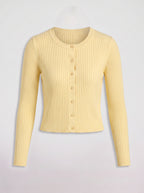 Ribtura Ribbed Crop Cardigan – Button Front Women Knit Autumn Office Casual Fitted Crop Cardigan