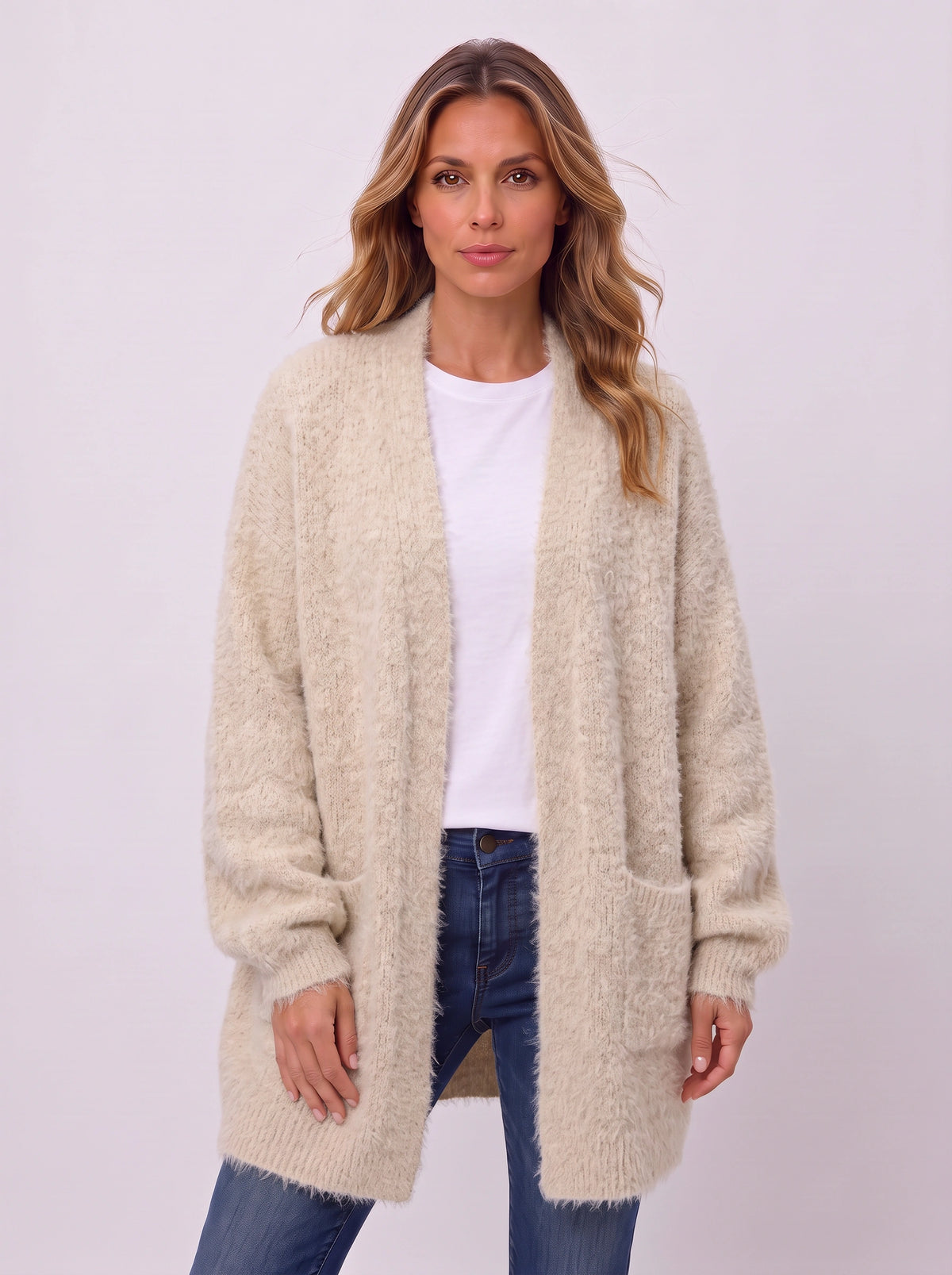 Fluffex Oversized Longline Cardigan – Chunky Knit Cardigan Sweater Women Oversized Fluffy Longline Cardigan