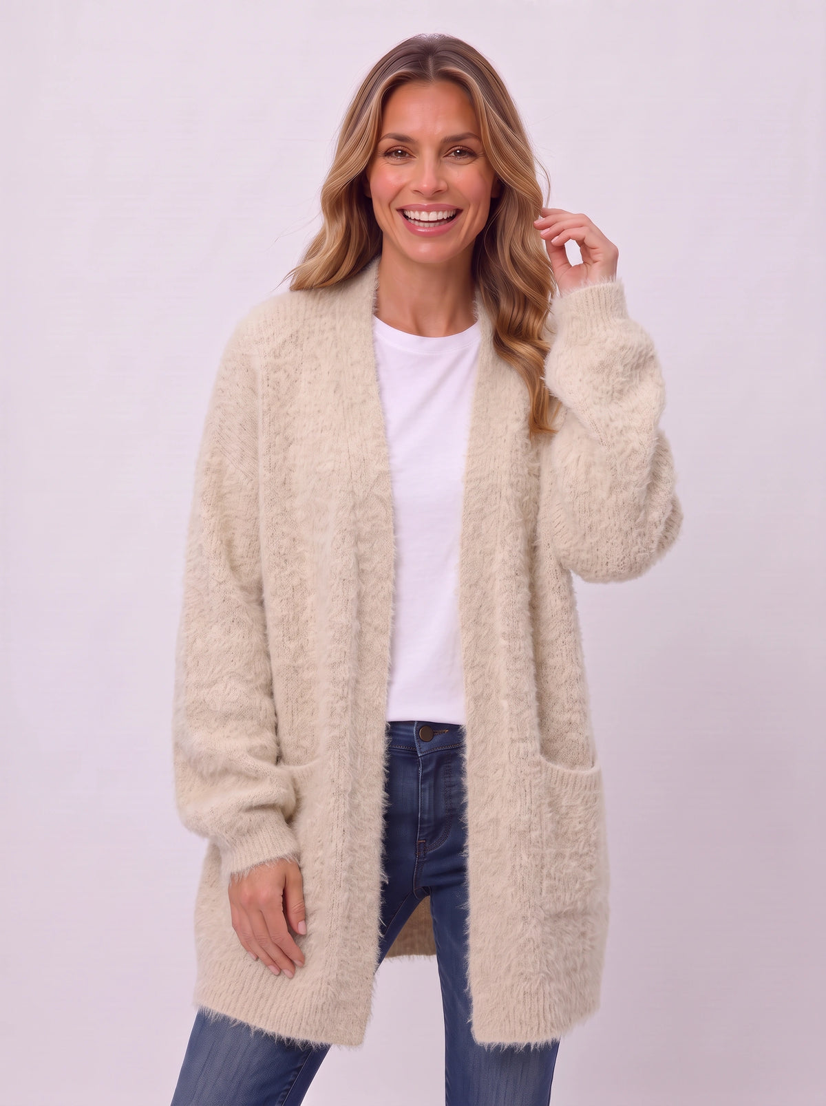 Fluffex Oversized Longline Cardigan – Chunky Knit Cardigan Sweater Women Oversized Fluffy Longline Cardigan