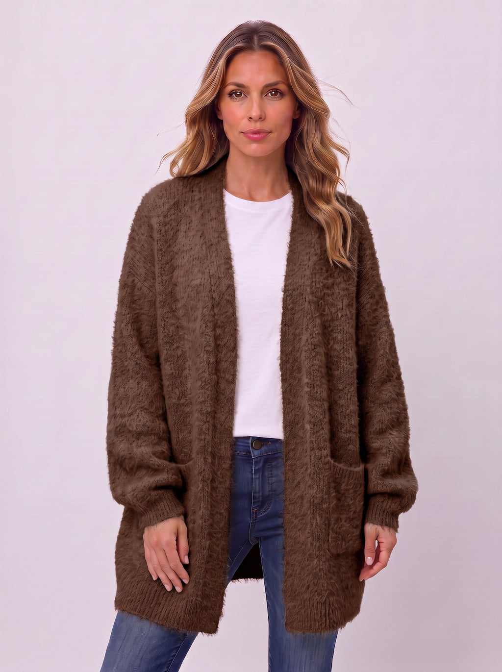 Fluffex Oversized Longline Cardigan – Chunky Knit Cardigan Sweater Women Oversized Fluffy Longline Cardigan