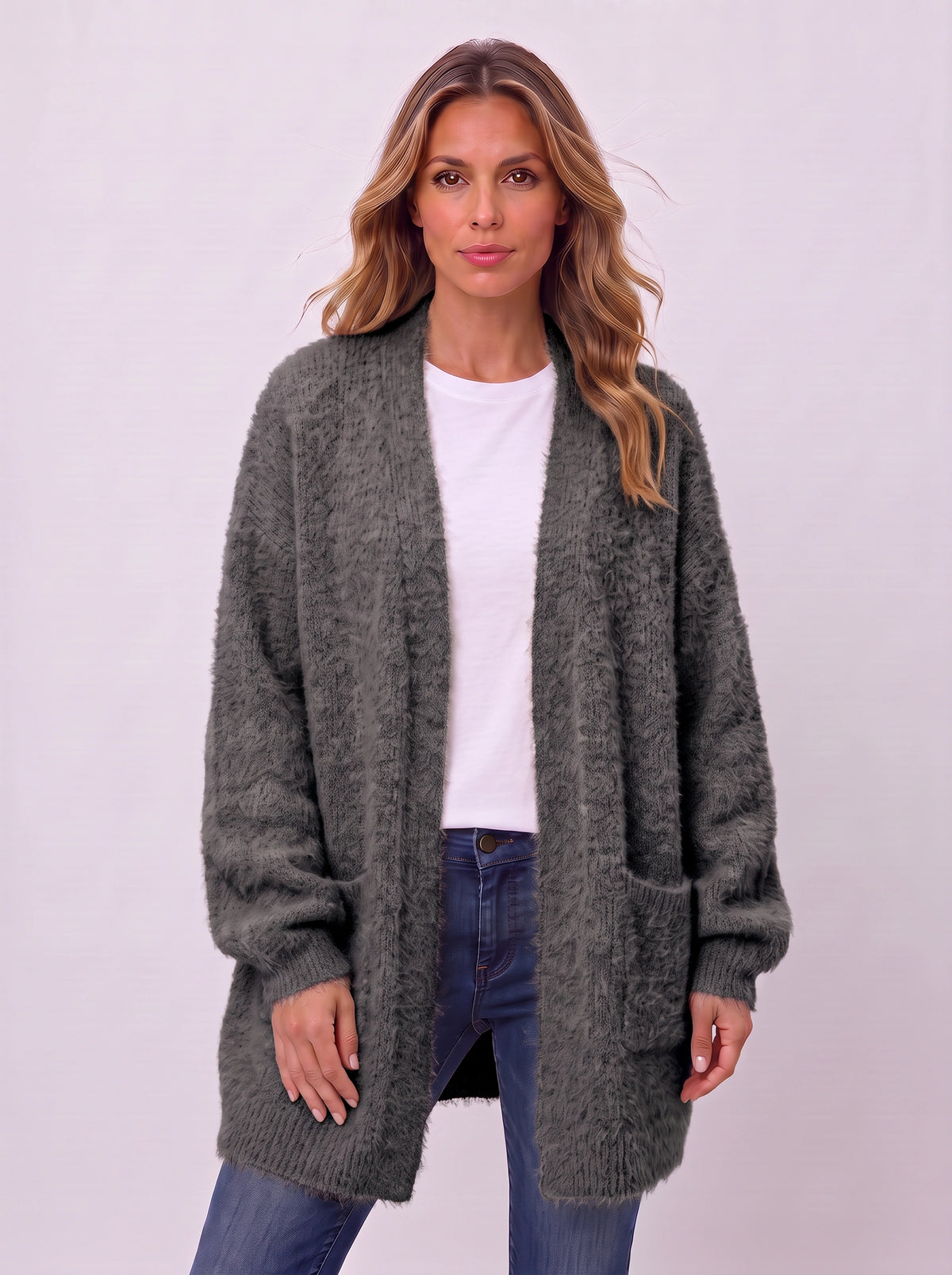 Fluffex Oversized Longline Cardigan – Chunky Knit Cardigan Sweater Women Oversized Fluffy Longline Cardigan