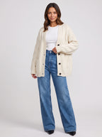 Kabelrin Cable-Knit Longline Cardigan – Women Oversized Button Front Chunky Knit Cardigan