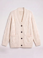 Kabelrin Cable-Knit Longline Cardigan – Women Oversized Button Front Chunky Knit Cardigan