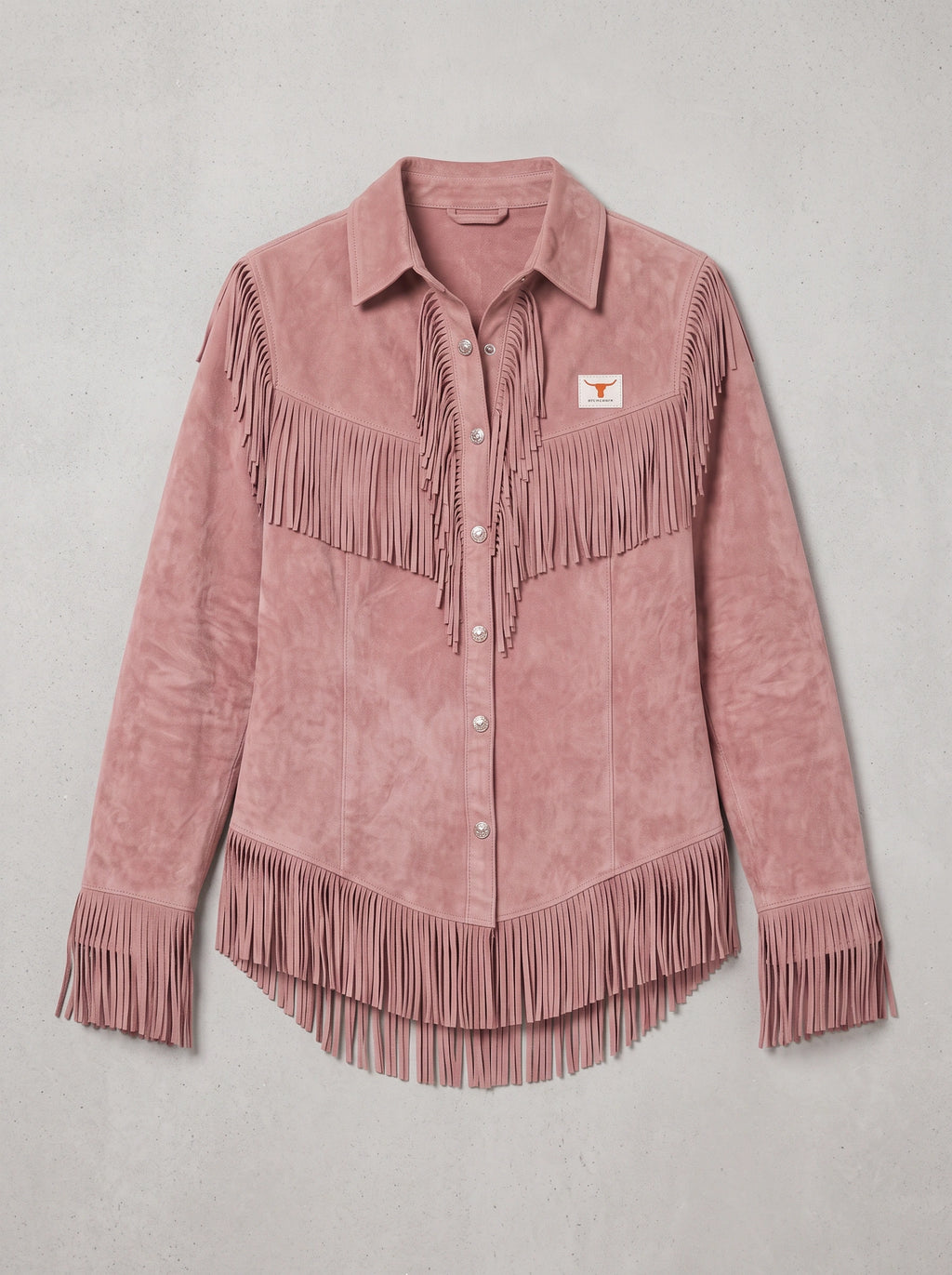 Frinelle Suede Fringe Western Shirt – Women Festival Country Boho Button-Up Long-Sleeve Fall Shirt