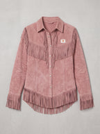 Frinelle Suede Fringe Western Shirt – Women Festival Country Boho Button-Up Long-Sleeve Fall Shirt