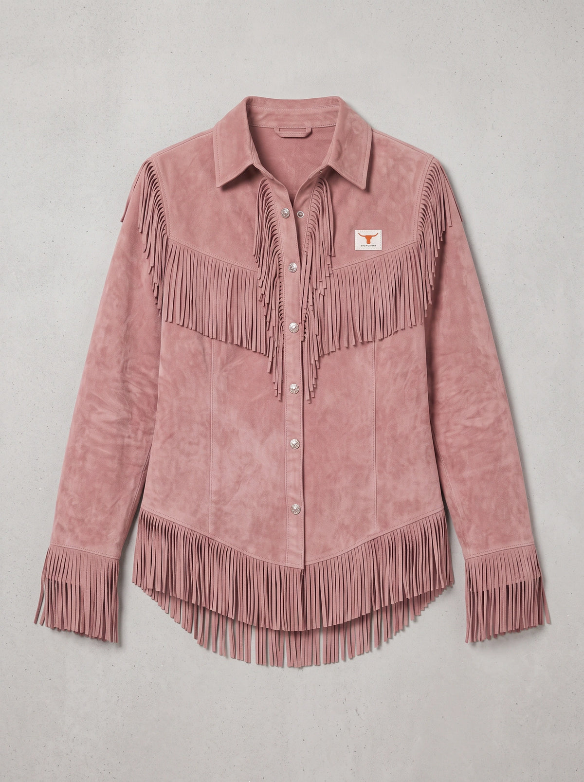 Frinelle Suede Fringe Western Shirt – Women Festival Country Boho Button-Up Long-Sleeve Fall Shirt