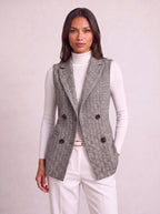 Chevonne Herringbone Double-Breasted Waistcoat – Longline Sleeveless Blazer Women Tailored Office Smart Casual Waistcoat