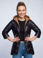 Contrell Quilted Longline Puffer Coat – Padded Diamond Hooded Women Casual Winter Autumn Jacket