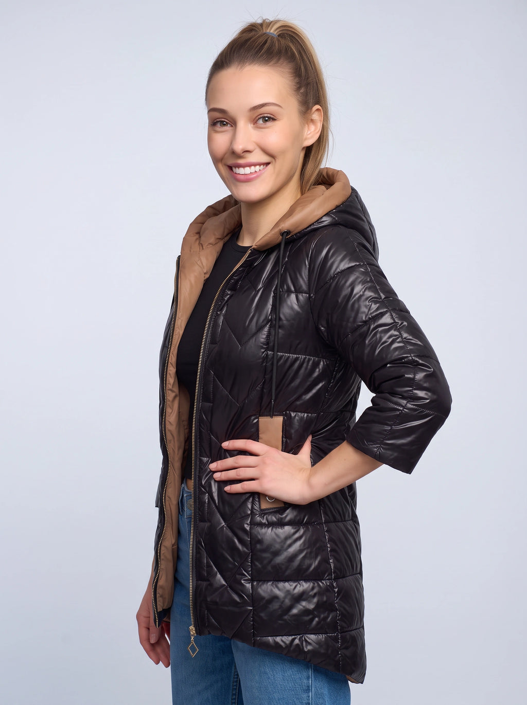Contrell Quilted Longline Puffer Coat – Padded Diamond Hooded Women Casual Winter Autumn Jacket