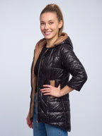 Contrell Quilted Longline Puffer Coat – Padded Diamond Hooded Women Casual Winter Autumn Jacket