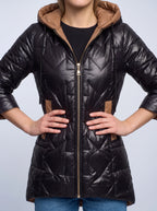 Contrell Quilted Longline Puffer Coat – Padded Diamond Hooded Women Casual Winter Autumn Jacket