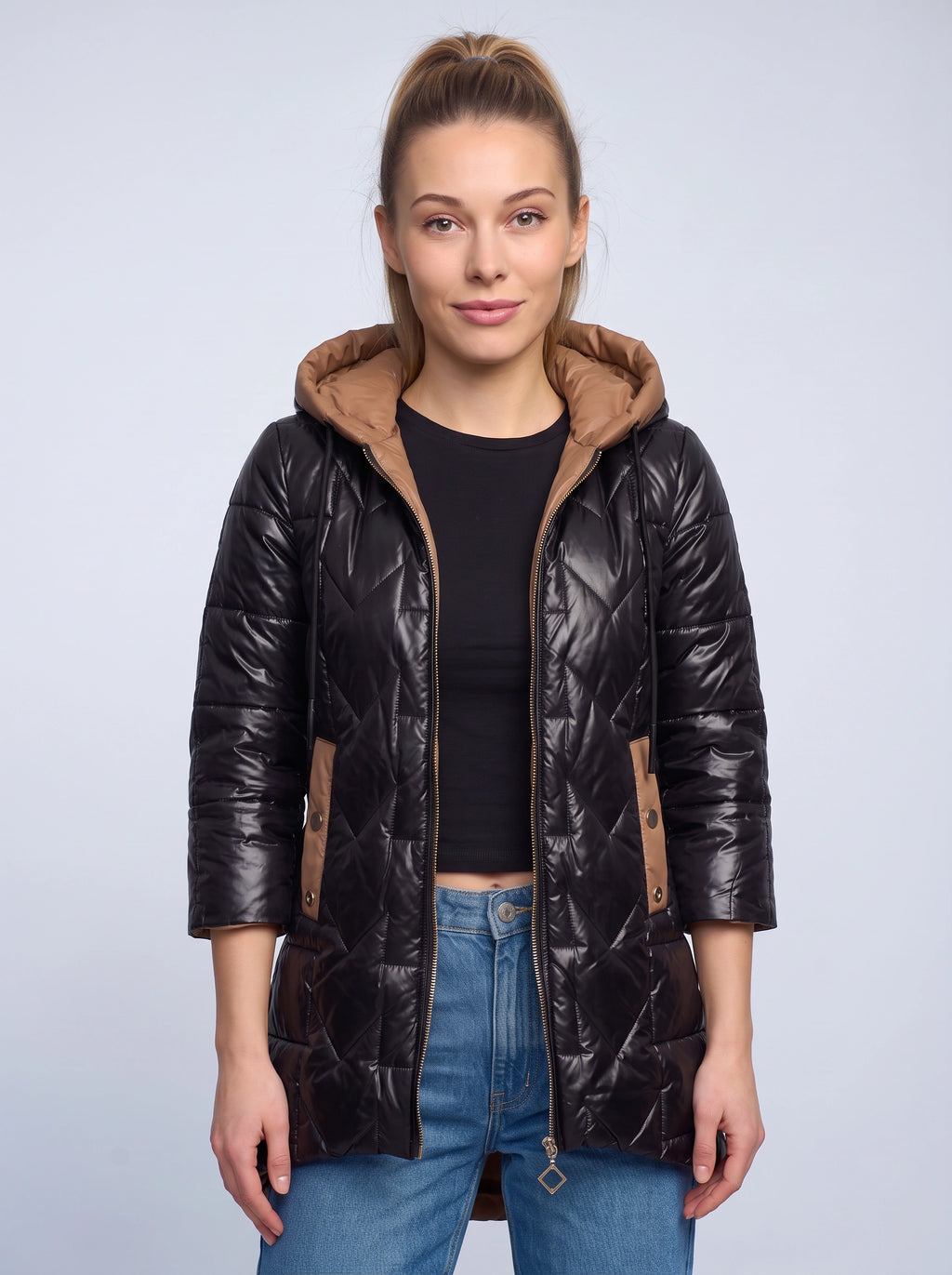 Contrell Quilted Longline Puffer Coat – Padded Diamond Hooded Women Casual Winter Autumn Jacket