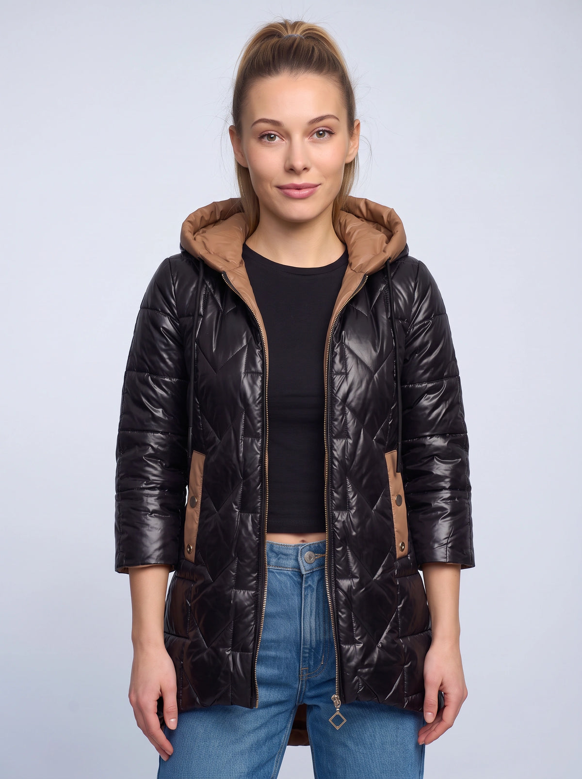 Contrell Quilted Longline Puffer Coat – Padded Diamond Hooded Women Casual Winter Autumn Jacket
