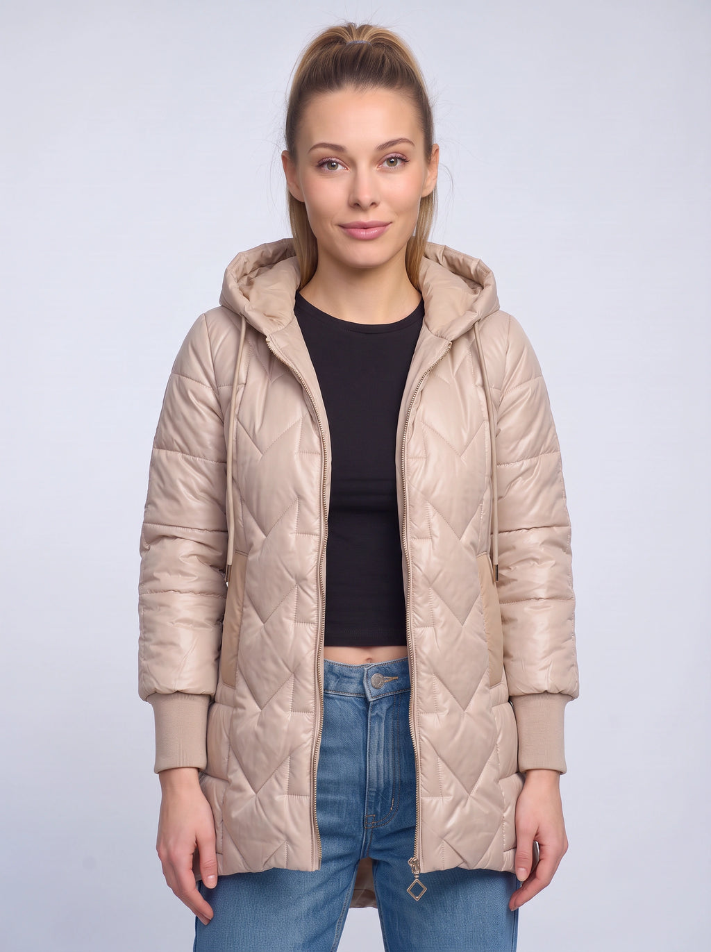 Contrell Quilted Longline Puffer Coat – Padded Diamond Hooded Women Casual Winter Autumn Jacket