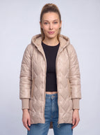 Contrell Quilted Longline Puffer Coat – Padded Diamond Hooded Women Casual Winter Autumn Jacket