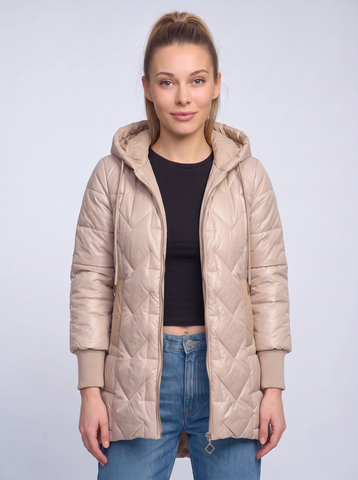 Contrell Quilted Longline Puffer Coat – Padded Diamond Hooded Women Casual Winter Autumn Jacket