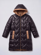 Contrell Quilted Longline Puffer Coat – Padded Diamond Hooded Women Casual Winter Autumn Jacket