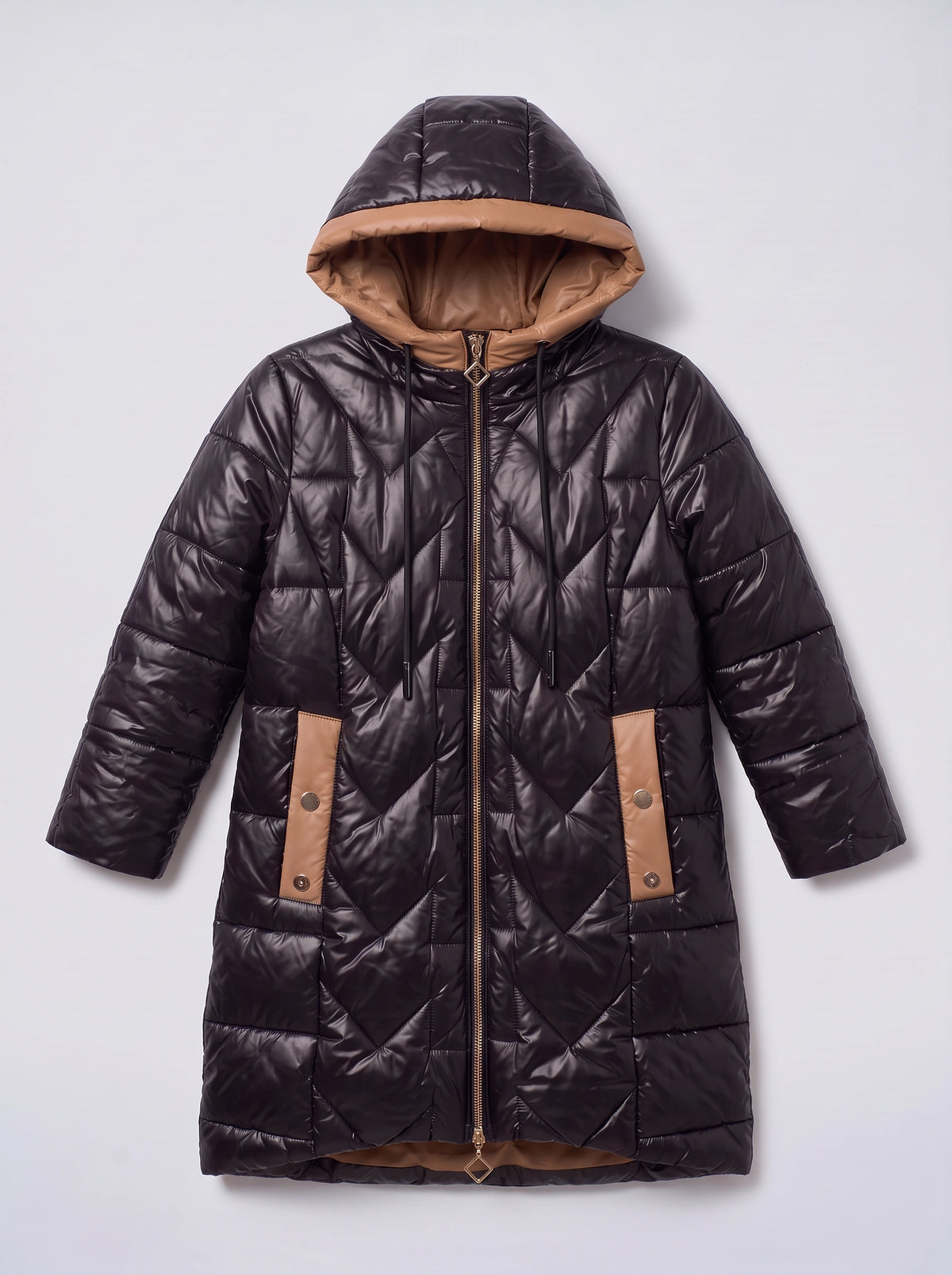 Contrell Quilted Longline Puffer Coat – Padded Diamond Hooded Women Casual Winter Autumn Jacket