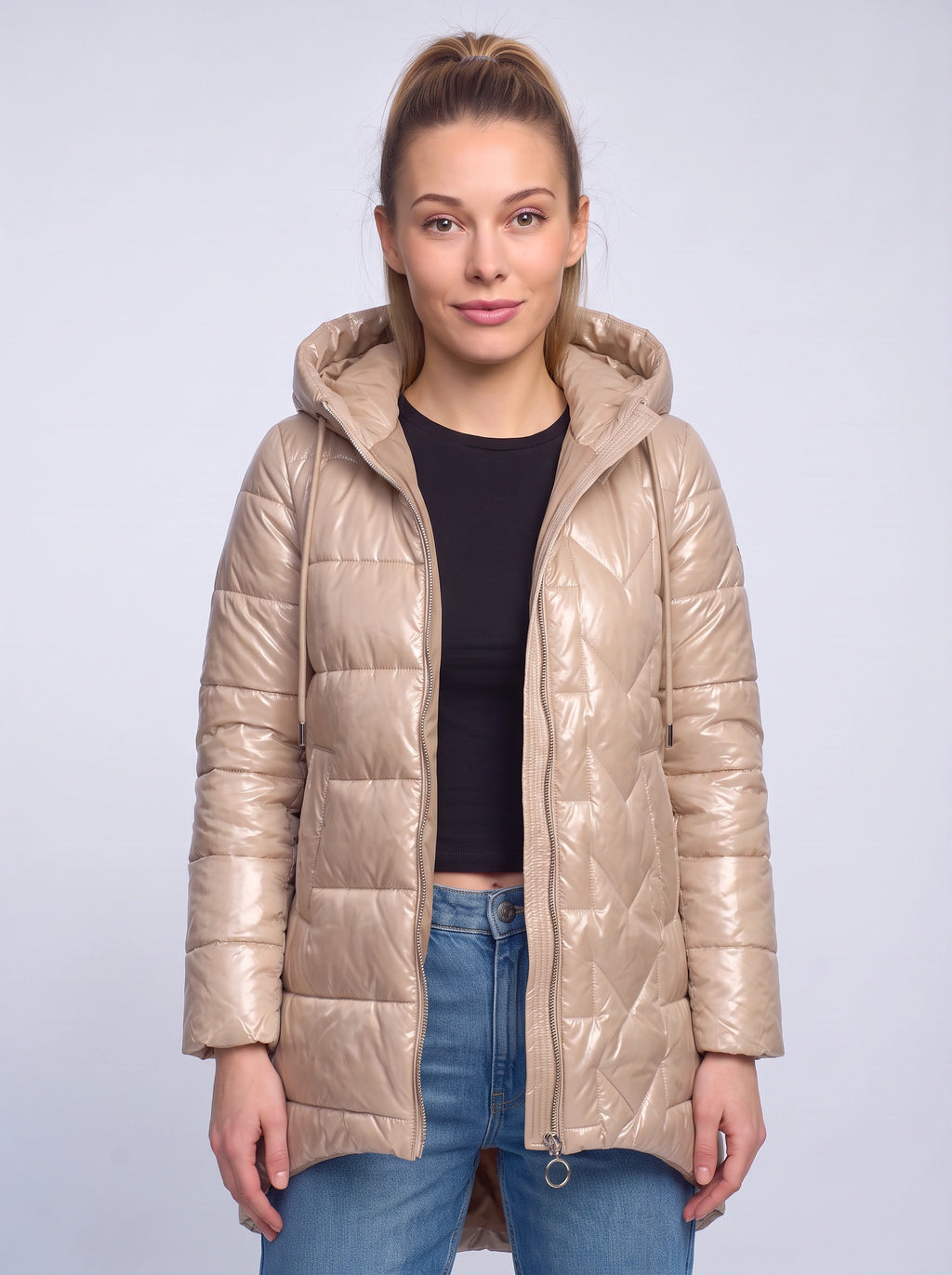 Contrell Quilted Longline Puffer Coat – Padded Diamond Hooded Women Casual Winter Autumn Jacket