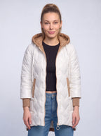 Contrell Quilted Longline Puffer Coat – Padded Diamond Hooded Women Casual Winter Autumn Jacket