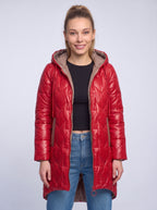 Contrell Quilted Longline Puffer Coat – Padded Diamond Hooded Women Casual Winter Autumn Jacket