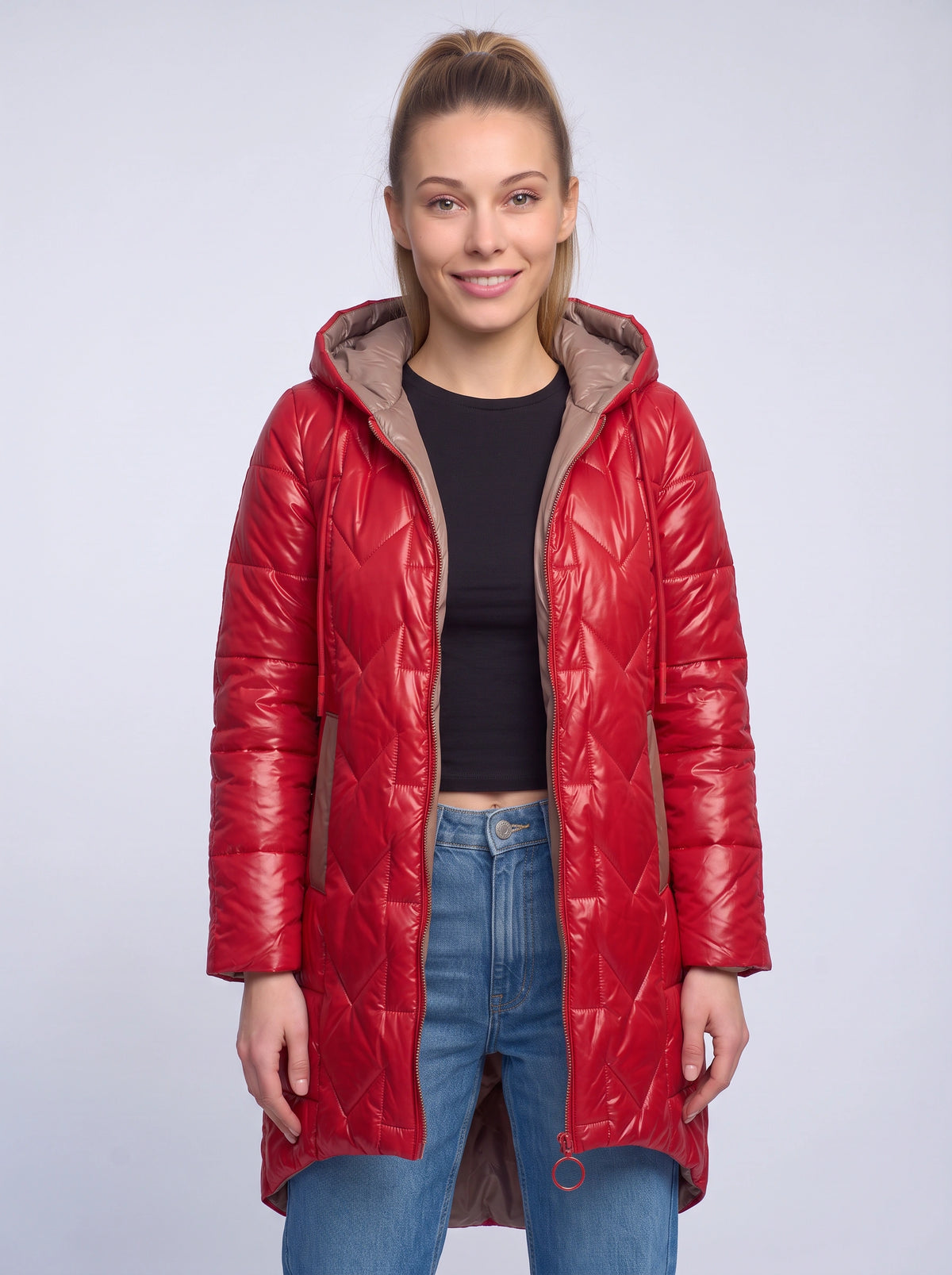 Contrell Quilted Longline Puffer Coat – Padded Diamond Hooded Women Casual Winter Autumn Jacket