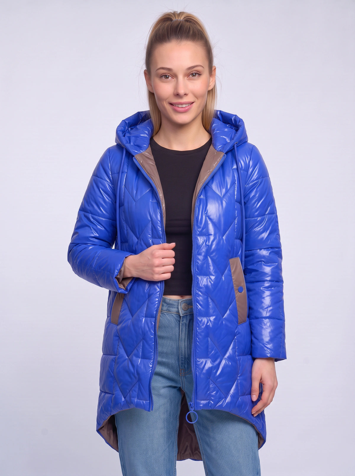 Contrell Quilted Longline Puffer Coat – Padded Diamond Hooded Women Casual Winter Autumn Jacket