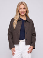 Cropelle Collared Crop Jacket – Women Wool Blend Button Front Workwear Casual Office Fall Jacket